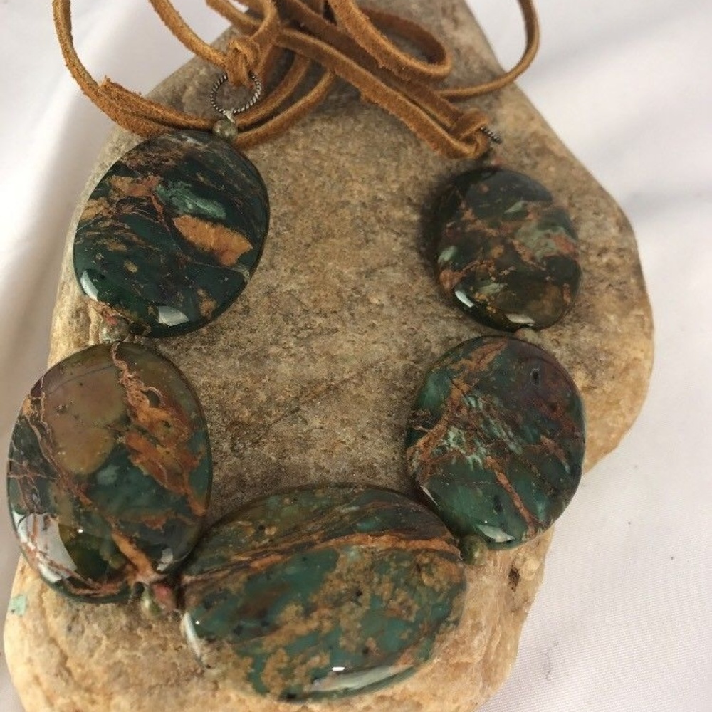 Green Turquoise Sterling Silver Necklace Leather